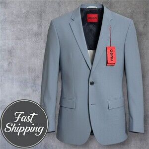 $445 HUGO BOSS Mens Blazer Sport Coat 2-Button Jacket 40L Light Blue Wool Blend